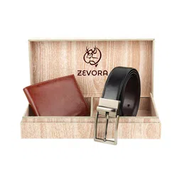 ZEVORA Men Set Of 2 Black & Brown Solid Accessory Gift Set-1