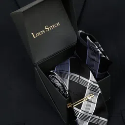 LOUIS STITCH Men Checked Silk Accessory Gift Set-image-41