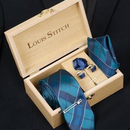 LOUIS STITCH Men Checked Silk Necktie Accessory Gift Set-image-43