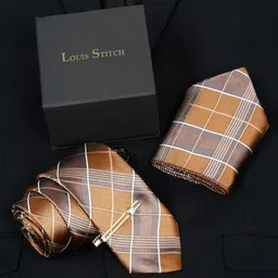 LOUIS STITCH Men Checked Silk Accessory Gift Set-image-69