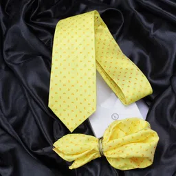KOVOVE Yellow Printed Neck Tie & Pocket Square Accessory Gift Set-image-15