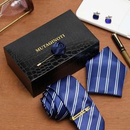 MUTAQINOTI Men Striped Necktie Accessory Gift Set-image-85