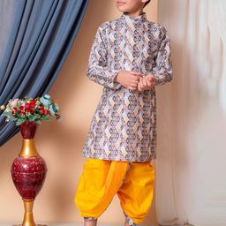 BAESD Boys Geometric Embroidered Dupion Silk Straight Kurta With Dhoti Pant-picture-13