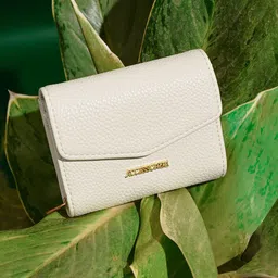 Accessorize London Women's Faux Leather Cream Small Flap Zip Around Purse-17