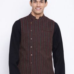 Fabindia Men Black Woven-Design Nehru Jacket-14