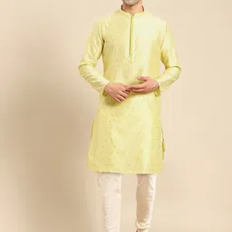 Amodh by Kisah Men Yellow Embroidered Kurta with Churidar-picture-20