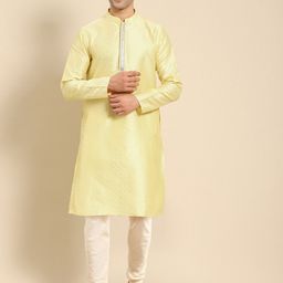 Amodh by Kisah Men Yellow Ethnic Motifs Embroidered Kurta with Churidar-image-87