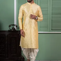 KISAH Ethnic Motif Embroidered Mandarin Collar Kurta With Dhoti Pants-image-44