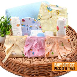 Moms Home Infants Set Of 9 Printed Organic Cotton Baby Diaper Gift Set-37