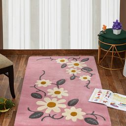 PRESTO Pink & Grey Floral Tufted Woollen Rectangular Carpet-29