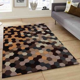 PRESTO Brown & Grey Geometric Hand-Tufted Rectangular Carpet image 1