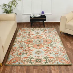 PRESTO Peach & Green Traditional Pattern Durable Rectangular Carpet image 1