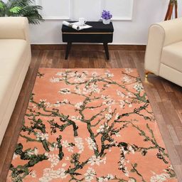 PRESTO Peach-Colored & Green Floral Pattern Rectangular Carpet-picture-3
