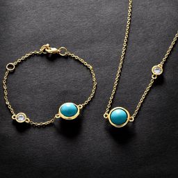 MINUTIAE Women Gold-Plated Blue & White Turquoise Stone Jewellery Set-image-53