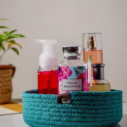 JASMEY HOMES Teal Blue Textured Storage Basket-11