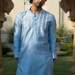 KAAJ BUTTON Ethnic Motifs Yoke Design Thread Work Chanderi Silk Straight Kurta With Pyjama-picture-42