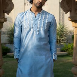 KAAJ BUTTON Ethnic Motifs Yoke Design Thread Work Chanderi Silk Straight Kurta With Pyjama-picture-49