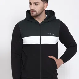 Kalt Men Teal Green & Black Colourblocked Hooded Fleece Sweatshirt-picture-16