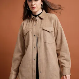Tokyo Talkies Beige Spread Collar Tailored Jacket-image-6