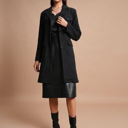 Tokyo Talkies Black Lapel Collar Longline Tailored Coat-image-14