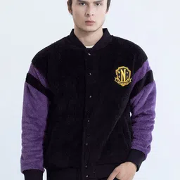 Snitch Black Self Design Varsity Jacket-picture-24