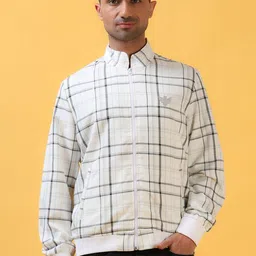 THINC Men Mandarin Collar Checked Casual Bomber Jacket-7