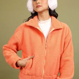 Tokyo Talkies Orange Spread Collar Bomber Jacket-image-5