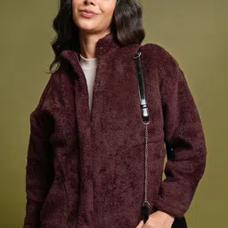 Tokyo Talkies Brown Self Design Open Front Jacket-6