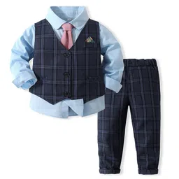 StyleCast x Revolte Boys Checked Pure Cotton Three Piece Suit-picture-26