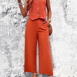 StyleCast x Revolte V-Neck Pure Cotton Top With Trousers-picture-47