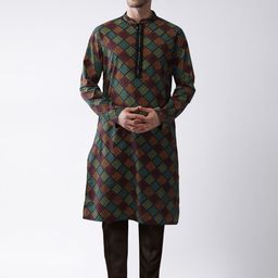 KISAH Ethnic Motifs Printed Mandarin Collar Straight Kurta With Trousers-image-75
