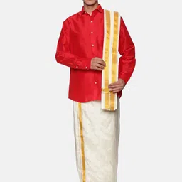Sethukrishna Men Red & Cream-Coloured Shirt with Dhoti Pants-picture-16