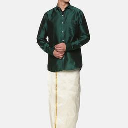 Sethukrishna Men Green & White Shirt with Dhoti-picture-10
