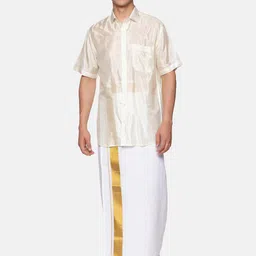 Sethukrishna Men Cream-Coloured & White Shirt with Dhoti Pants-picture-22