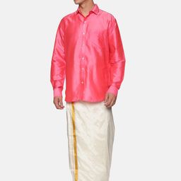Sethukrishna Men Pink & White Shirt with Dhoti Pants-picture-45