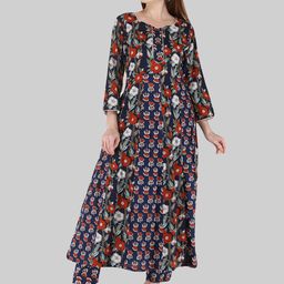 KALINI Women Floral Printed Round Neck Pure Cotton Kurta with Trousers-picture-37