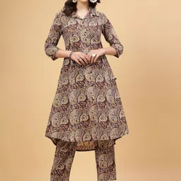 Pistaa Floral Printed Regular Pure Cotton Kurta with Trousers-picture-36