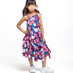 My Little Lambs Girls Floral Printed Shoulder Straps Top with Skirt-44