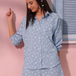 Tokyo Talkies Blue Floral Printed Long Sleeves Shirt With Shorts-image-78