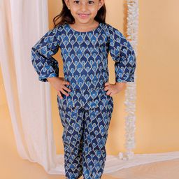 The Mom Store Printed Round Neck Puff Sleeve Pure Cotton Clothing Set-image-97