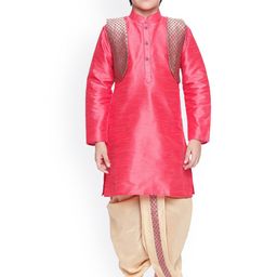 BAESD Boys Mandarin Collar Silk Cotton Kurta with Dhoti Pants & Jacket-28