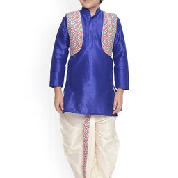 BAESD Boys Mandarin Collar Silk Cotton Kurta with Dhoti Pants & Jacket-30