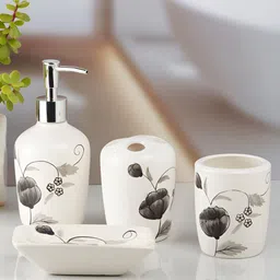 Kookee White 4 Pieces Abstract Ceramic Bath Accessories Set image 1
