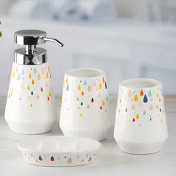 Kookee White 4 Pieces Abstract Ceramic Bath Accessories Set image 1