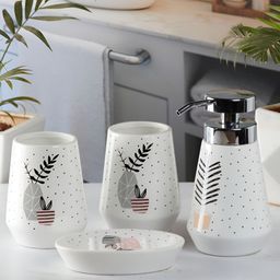 Kookee White 4 Pieces Abstract Ceramic Bath Accessories Set image 1