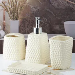 Kookee Off White 4 pieces Abstract Ceramic Bath Accessories Set-16