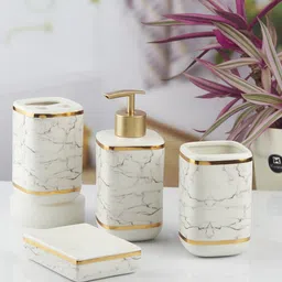 Kookee White 4 pieces Abstract Ceramic Bath Accessories Set image 1