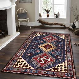 Sparrow world Maroon & Blue Bohemian Printed Anti Skid Rectangle Carpet-35