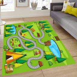 Sparrow world Olive Green & Grey Printed Anti-Skid Carpet-7