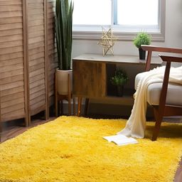 Shopgallery Yellow Textured Anti Skid Rectangle Shaggy Carpet-4
